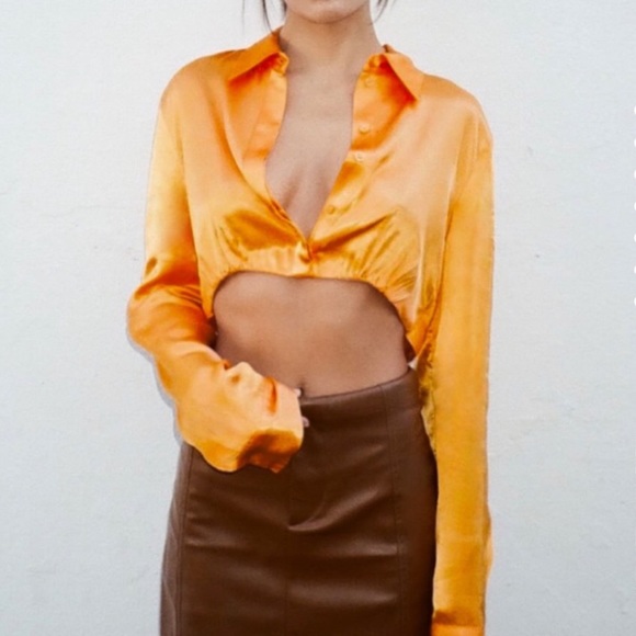 ZARA BLOGGERS fav SATIN EFFECT CROP SHIRT - Picture 5 of 10
